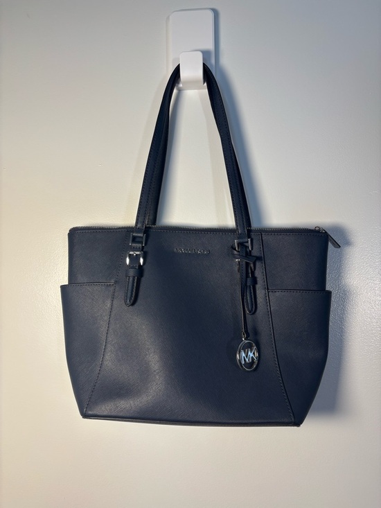 Michael Kors Handbags - Michael Kors Navy Saffiano Tote with MK Charm